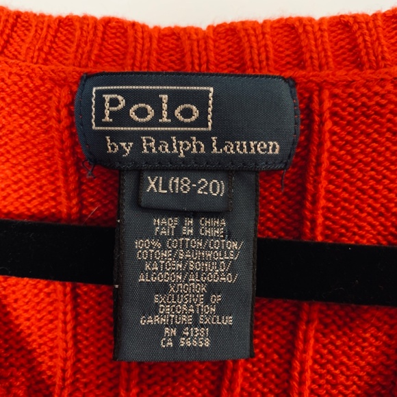 Polo Ralph Lauren Red Sweater Vest Mens XL (18-20) Cable Knit Pony Logo Preppy - Picture 2 of 11